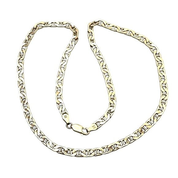 Italy Gold Over Sterling Silver Necklace Mariner Link Chain 5mm Width 17 Grams - Picture 3 of 4